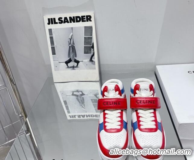 Good Looking Celine CT-03 Trainer High Top Sneakers with Velcro Strap in Calfskin White/Red/Blue 916022