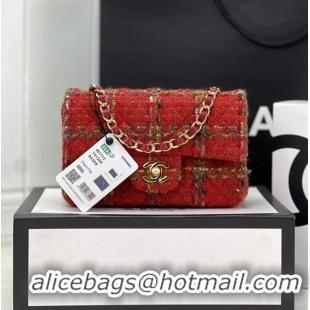 Reasonable Price Chanel CLASSIC HANDBAG Wool Tweed A1116 Red Gold