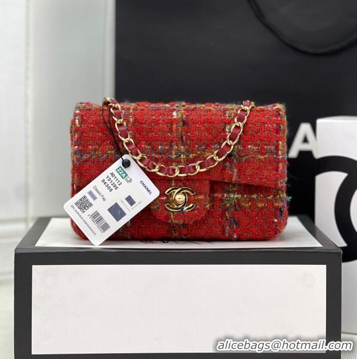 Reasonable Price Chanel CLASSIC HANDBAG Wool Tweed A1116 Red Gold