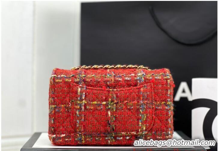 Reasonable Price Chanel CLASSIC HANDBAG Wool Tweed A1116 Red Gold