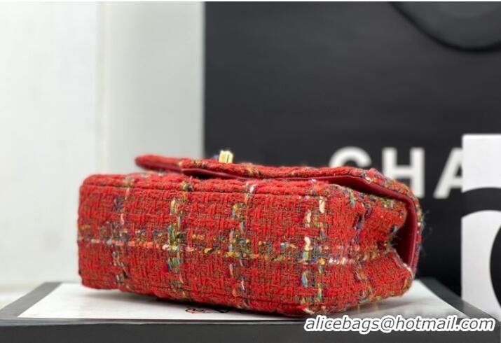 Reasonable Price Chanel CLASSIC HANDBAG Wool Tweed A1116 Red Gold