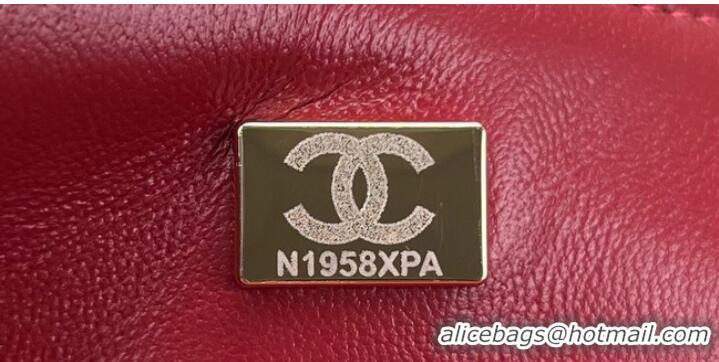 Reasonable Price Chanel CLASSIC HANDBAG Wool Tweed A1116 Red Gold