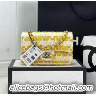 Shop Discount Chanel CLASSIC HANDBAG Wool Tweed A1116 Yellow