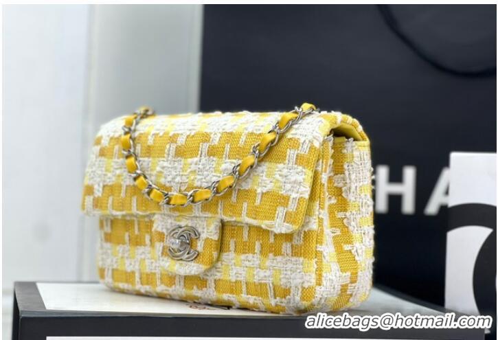 Shop Discount Chanel CLASSIC HANDBAG Wool Tweed A1116 Yellow