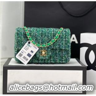 Unique Style Chanel CLASSIC HANDBAG Wool Tweed A1116 Green