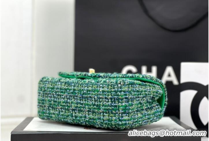 Unique Style Chanel CLASSIC HANDBAG Wool Tweed A1116 Green