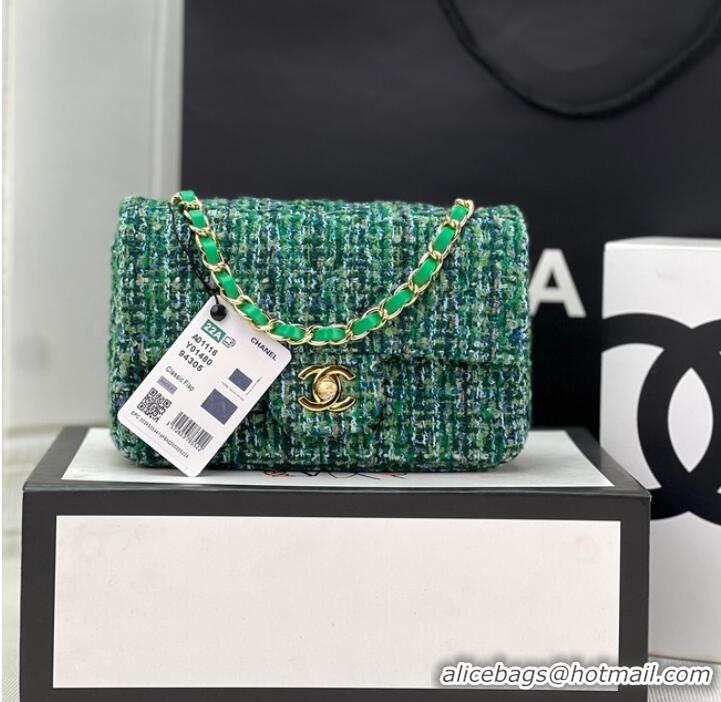 Unique Style Chanel CLASSIC HANDBAG Wool Tweed A1116 Green