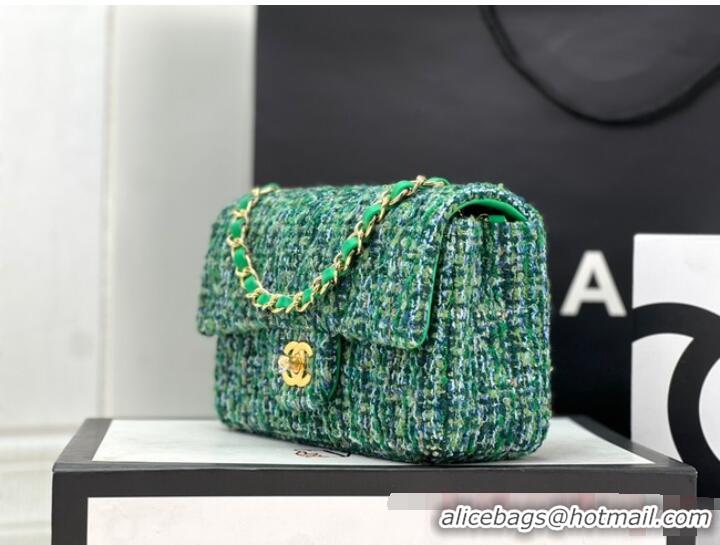 Unique Style Chanel CLASSIC HANDBAG Wool Tweed A1116 Green