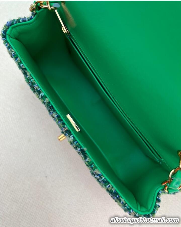 Unique Style Chanel CLASSIC HANDBAG Wool Tweed A1116 Green