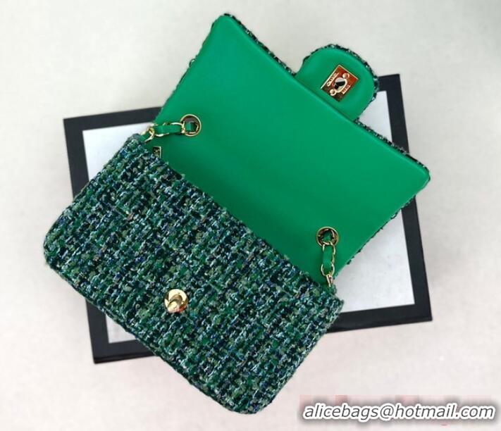 Unique Style Chanel CLASSIC HANDBAG Wool Tweed A1116 Green