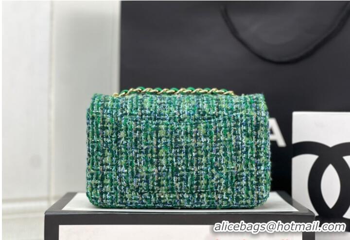 Unique Style Chanel CLASSIC HANDBAG Wool Tweed A1116 Green