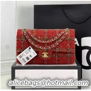 Fashion Discount Chanel CLASSIC HANDBAG Wool Tweed A1112 Red