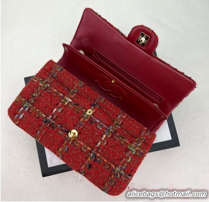 Fashion Discount Chanel CLASSIC HANDBAG Wool Tweed A1112 Red