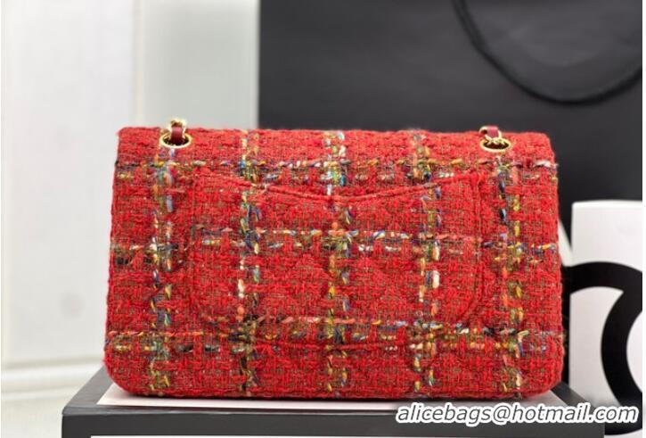 Fashion Discount Chanel CLASSIC HANDBAG Wool Tweed A1112 Red