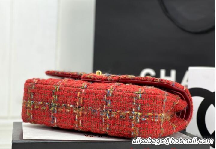 Fashion Discount Chanel CLASSIC HANDBAG Wool Tweed A1112 Red