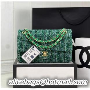 Top Grade Chanel CLASSIC HANDBAG Wool Tweed A1112 Green