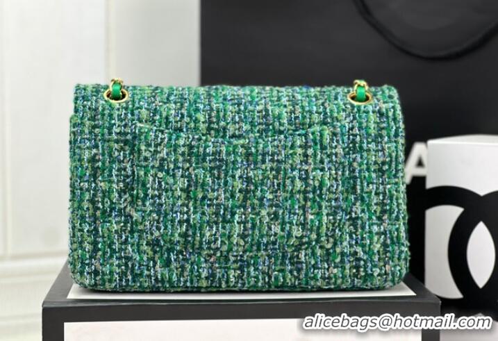 Top Grade Chanel CLASSIC HANDBAG Wool Tweed A1112 Green