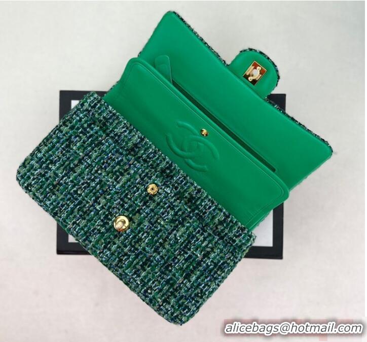 Top Grade Chanel CLASSIC HANDBAG Wool Tweed A1112 Green