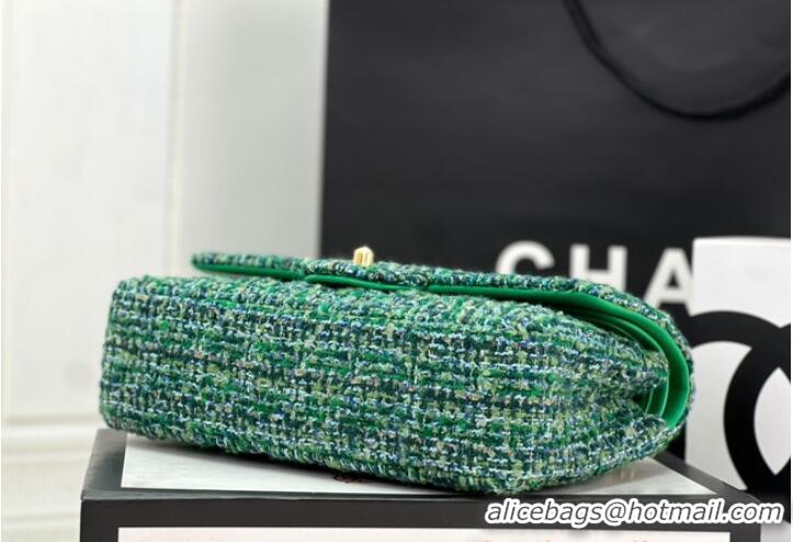 Top Grade Chanel CLASSIC HANDBAG Wool Tweed A1112 Green