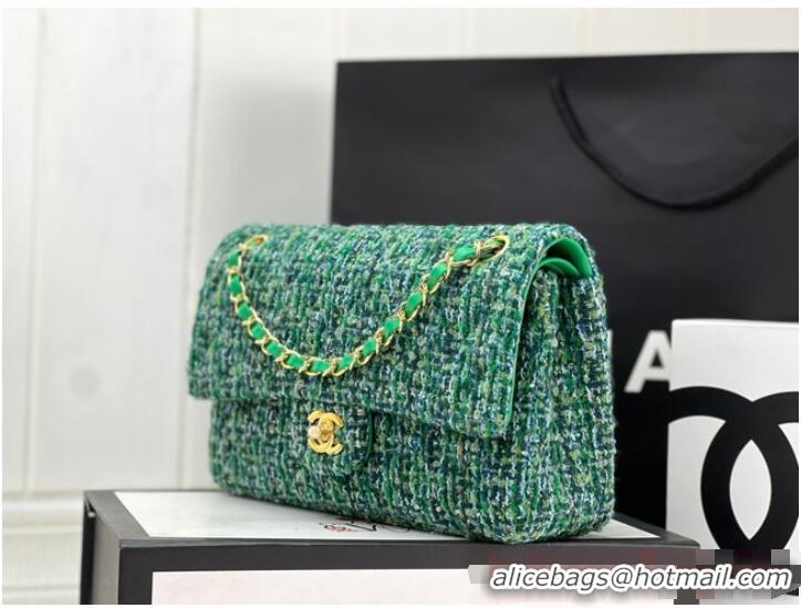 Top Grade Chanel CLASSIC HANDBAG Wool Tweed A1112 Green