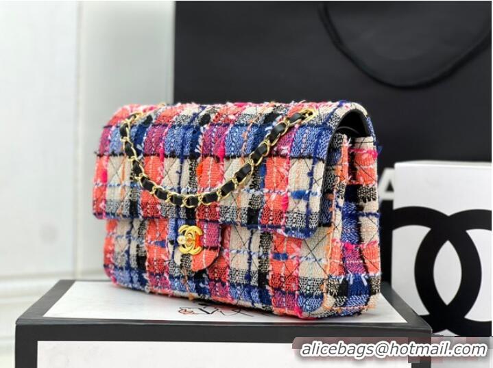 Good Product Chanel CLASSIC HANDBAG Wool Tweed A1112 Rainbow