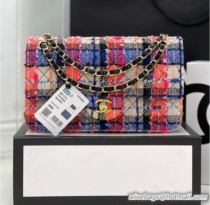 Good Product Chanel CLASSIC HANDBAG Wool Tweed A1112 Rainbow