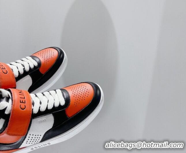 Shop Celine CT-03 Trainer High Top Sneakers with Velcro Strap in Calfskin Black/White/Orange 0916025