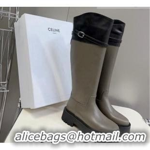 Crafted Celine Bulky High Buckle Boots in Calfskin Grey 1013125