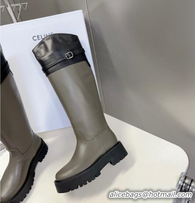 Crafted Celine Bulky High Buckle Boots in Calfskin Grey 1013125