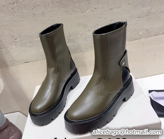 Best Quality Celine Bulky Ankle Boots with Back Zip and Triomphe in Calfskin Green 1013126