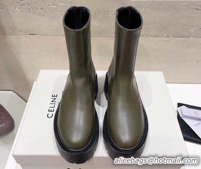 Best Quality Celine Bulky Ankle Boots with Back Zip and Triomphe in Calfskin Green 1013126