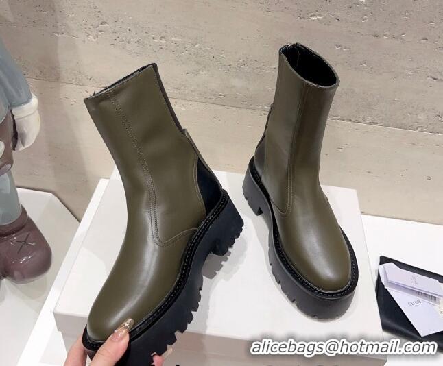 Best Quality Celine Bulky Ankle Boots with Back Zip and Triomphe in Calfskin Green 1013126