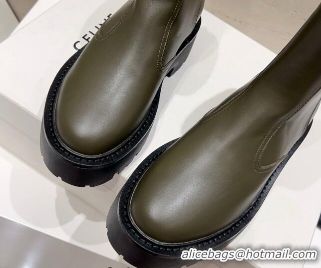 Best Quality Celine Bulky Ankle Boots with Back Zip and Triomphe in Calfskin Green 1013126