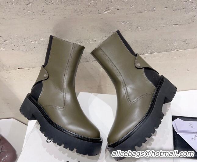 Best Quality Celine Bulky Ankle Boots with Back Zip and Triomphe in Calfskin Green 1013126