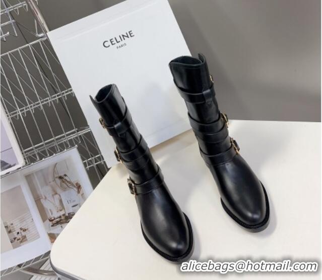 Durable Celine Lyra Ankle Buckles Boots in Calfskin Black 1016059