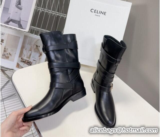 Durable Celine Lyra Ankle Buckles Boots in Calfskin Black 1016059