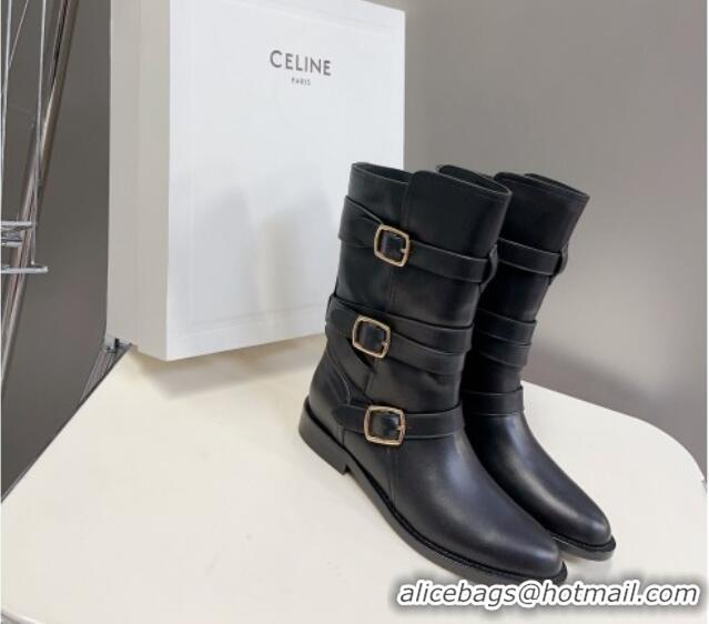 Durable Celine Lyra Ankle Buckles Boots in Calfskin Black 1016059