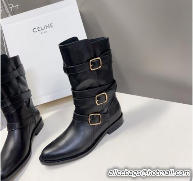 Durable Celine Lyra Ankle Buckles Boots in Calfskin Black 1016059