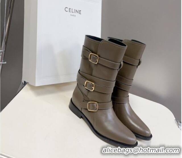 Most Popular Celine Lyra Ankle Buckles Boots in Calfskin Green 1016060