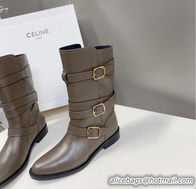 Most Popular Celine Lyra Ankle Buckles Boots in Calfskin Green 1016060