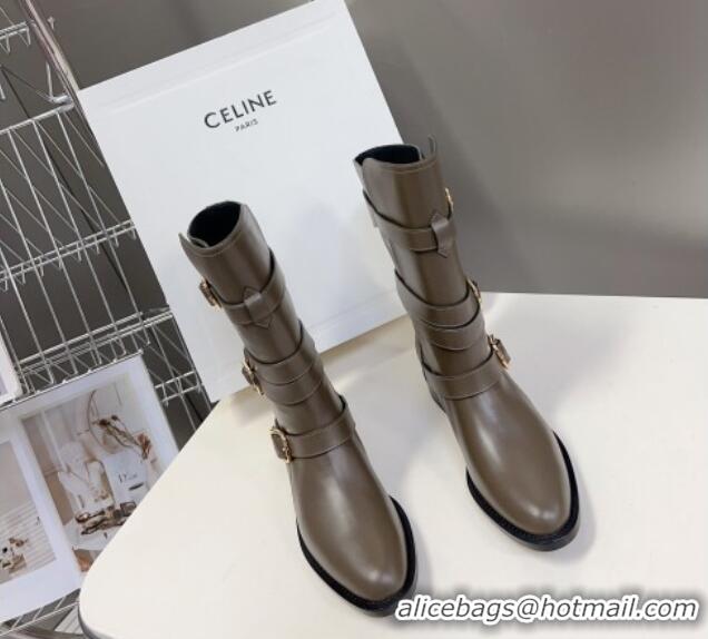 Most Popular Celine Lyra Ankle Buckles Boots in Calfskin Green 1016060