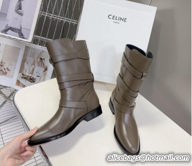 Most Popular Celine Lyra Ankle Buckles Boots in Calfskin Green 1016060