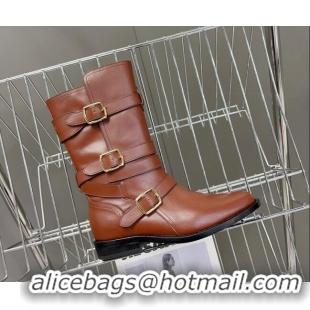 New Style Celine Lyra Ankle Buckles Boots in Calfskin Dark Brown 1016061