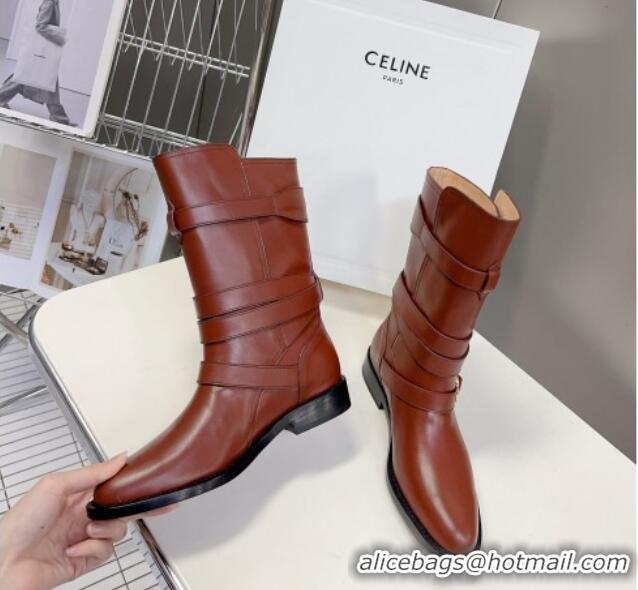 New Style Celine Lyra Ankle Buckles Boots in Calfskin Dark Brown 1016061