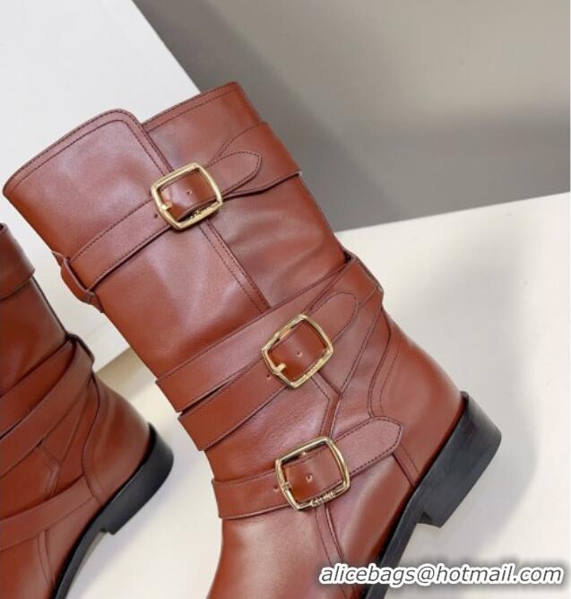 New Style Celine Lyra Ankle Buckles Boots in Calfskin Dark Brown 1016061