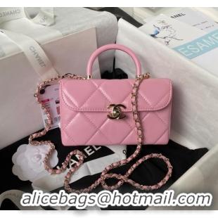 Famous Brand Chanel SMALL FLAP BAG WITH TOP HANDLE AS4469 Pink