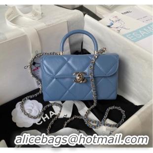 Buy Fashionable Chanel SMALL FLAP BAG WITH TOP HANDLE AS4469 Blue