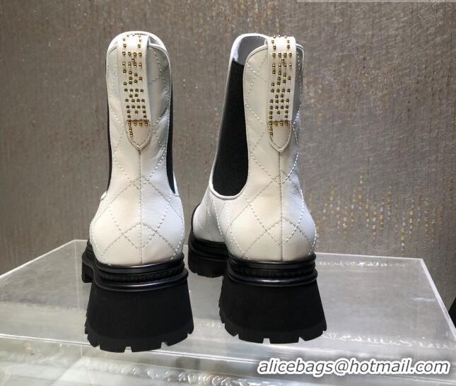 Good Looking Chanel Quilted & Patent Calfskin Ankle Boots G45087 White 809079