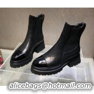 Purchase Chanel Quilted & Patent Calfskin Ankle Boots G45087 Black 0809080