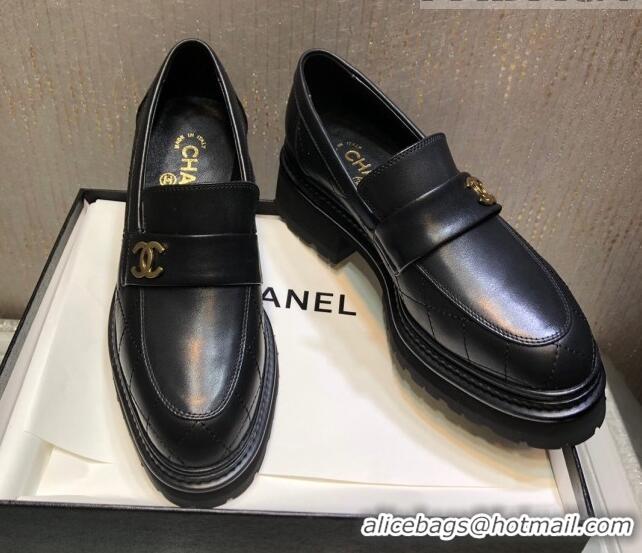 Good Taste Chanel Quilted Calfskin Moccasins Loafers G45074 Black 809086